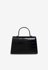 Versace Medusa '95 Croc-Embossed Leather Handbag Black 1013823 1A08724-1B00V