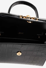 Versace Medusa '95 Croc-Embossed Leather Handbag Black 1013823 1A08724-1B00V