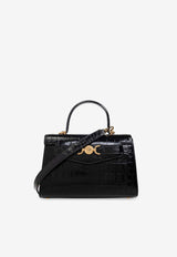 Versace Medusa '95 Croc-Embossed Leather Handbag Black 1013823 1A08724-1B00V