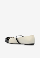 Ferragamo Zina Cap-Toe Leather Ballet Flats Cream 01J183 ZINA TOE 777437-MASCARPONE