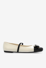 Ferragamo Zina Cap-Toe Leather Ballet Flats Cream 01J183 ZINA TOE 777437-MASCARPONE