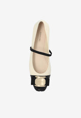Ferragamo Zina Cap-Toe Leather Ballet Flats Cream 01J183 ZINA TOE 777437-MASCARPONE
