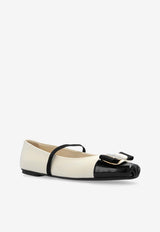 Ferragamo Zina Cap-Toe Leather Ballet Flats Cream 01J183 ZINA TOE 777437-MASCARPONE