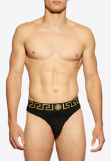 Versace Greca Border Thong Briefs Black AU100022 1A10011-A80G