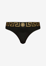 Versace Greca Border Thong Briefs Black AU100022 1A10011-A80G