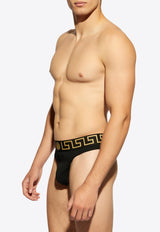 Versace Greca Border Thong Briefs Black AU100022 1A10011-A80G