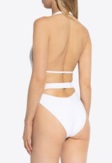 Dolce & Gabbana Deep V-neck Belted One-Piece Swimsuit White O9B74J ONO12-W0800