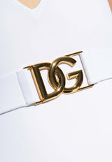 Dolce & Gabbana Deep V-neck Belted One-Piece Swimsuit White O9B74J ONO12-W0800