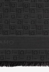 Ferragamo Monogram Jacquard Silk Scarf Gray 520121 ST MONOSTR 776153-NERO