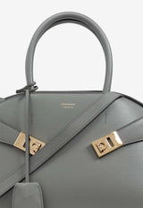 Ferragamo Medium Hug Calfskin Shoulder Bag Gray 215608 HUG TH S 775279-ASH GREY