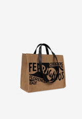 Ferragamo Logo Canvas Tote Bag Beige 219406 TT SIGN M 773823-MIELE NERO