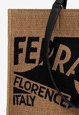 Ferragamo Logo Canvas Tote Bag Beige 219406 TT SIGN M 773823-MIELE NERO