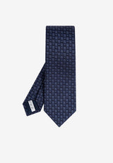 Ferragamo Gancini Silk Jacquard Tie Navy 351184 4 NEW MONO 776594-F BLU