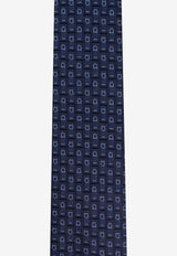Ferragamo Gancini Silk Jacquard Tie Navy 351184 4 NEW MONO 776594-F BLU