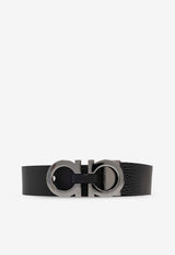 Ferragamo Pebbled Leather Gancini Belt Black 678783 DOUBLE ADJUS 476361-NERO
