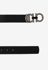 Ferragamo Pebbled Leather Gancini Belt Black 678783 DOUBLE ADJUS 476361-NERO