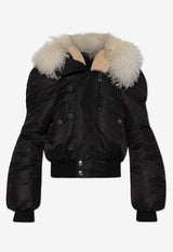 McQueen Faux Fur-Trimmed Down Jacket Black 802279 QZAND-1000