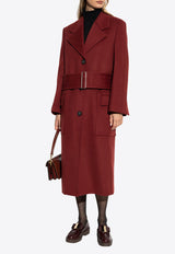 Ferragamo Wool-Blend Belted Coat Bordeaux 13G151 K 777632-BORDEAUX