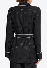Dolce & Gabbana DG Logo Silk Pajama Shirt Black F5I89T FJ1JO-N0000