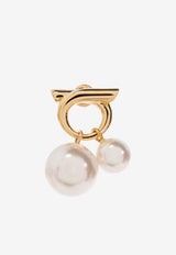 Ferragamo Gancini Pearl Drop Earrings Gold 760805 EAR GANWAVPE 780384-ORO GIOVE WHITE