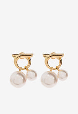 Ferragamo Gancini Pearl Drop Earrings Gold 760805 EAR GANWAVPE 780384-ORO GIOVE WHITE