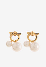 Ferragamo Gancini Pearl Drop Earrings Gold 760805 EAR GANWAVPE 780384-ORO GIOVE WHITE