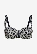 Dolce & Gabbana Leopard Print Silk Bra Gray O1A12T ONO21-HI13N