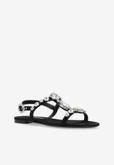 Dolce & Gabbana Bianca Embellished Satin Flat Sandals Black CQ0601 A9T43-8S488
