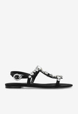 Dolce & Gabbana Bianca Embellished Satin Flat Sandals Black CQ0601 A9T43-8S488