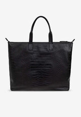 Dolce & Gabbana Large Adamo Croc-Embossed Leather Tote Bag Black BM2374 AS422-80999