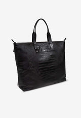 Dolce & Gabbana Large Adamo Croc-Embossed Leather Tote Bag Black BM2374 AS422-80999