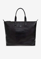 Dolce & Gabbana Large Adamo Croc-Embossed Leather Tote Bag Black BM2374 AS422-80999
