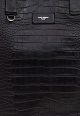 Dolce & Gabbana Large Adamo Croc-Embossed Leather Tote Bag Black BM2374 AS422-80999