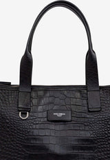 Dolce & Gabbana Medium Adamo Croc-Embossed Leather Tote Bag Black BM2375 AS422-80999