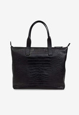 Dolce & Gabbana Medium Adamo Croc-Embossed Leather Tote Bag Black BM2375 AS422-80999