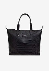 Dolce & Gabbana Medium Adamo Croc-Embossed Leather Tote Bag Black BM2375 AS422-80999