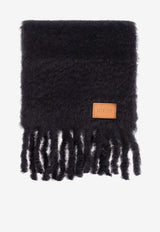 Loewe Anagram Patch Mohair-Blend Fringed Scarf Black FSA6SS1X05 0-BLACK
