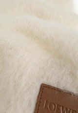 Loewe Anagram Patch Wool Fringed Scarf Cream FSA6SS1X05 0-WHITE