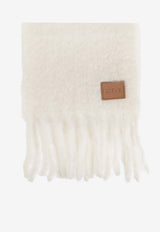 Loewe Anagram Patch Wool Fringed Scarf Cream FSA6SS1X05 0-WHITE