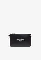 Dolce & Gabbana Logo Print Leather Pouch Bag Black BP3343 A6E48-80999