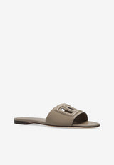 Dolce & Gabbana Bianca DG Logo Leather Slides Taupe CQ0436 AY329-8I399