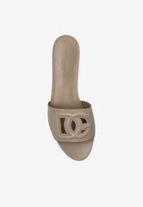 Dolce & Gabbana Bianca DG Logo Leather Slides Taupe CQ0436 AY329-8I399
