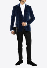 Dolce & Gabbana Single-Breasted Velvet Blazer Blue G2TV4T FUVG7-B0065