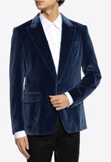 Dolce & Gabbana Single-Breasted Velvet Blazer Blue G2TV4T FUVG7-B0065
