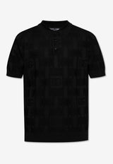 Dolce & Gabbana DG Logo Jacquard Silk Polo T-shirt Black GXZ02T JBSK5-N0000