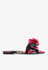 Dolce & Gabbana Bianca Floral Applique Brocade Flat Sandals Multicolor CQ0634 A6N91-HN5IG