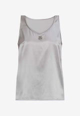 Dolce & Gabbana DG Logo Appliqué Silk Top Gray F7AK5T GDCVQ-N4534