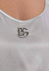 Dolce & Gabbana DG Logo Appliqué Silk Top Gray F7AK5T GDCVQ-N4534