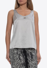 Dolce & Gabbana DG Logo Appliqué Silk Top Gray F7AK5T GDCVQ-N4534