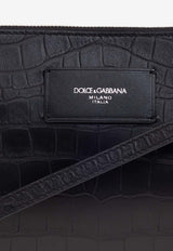 Dolce & Gabbana Croc-Embossed Leather Shoulder Bag Black BP3343 AS422-80999